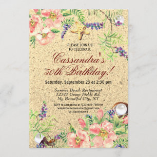 Invitación Beach Sand Shells Watercolor Floral 50 cumpleaños