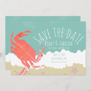 Invitación Beach Save the Date Crab Sand Ocean Waves