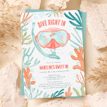 Invitación Beach Scuba submarinismo acuático vida en el mar D<br><div class="desc">¡Vamos a sumergirnos y divertirnos un poco en lo más alto! Disfrute de su dulce fiesta de 16 años con nuestras invitaciones para el ilustracion de la vida marina en el submarinismo Scuba de verano. ¡Perfecto para el aventurero subacuático! Con una máscara de buceo llena de peces, tortugas y bonitos...</div>