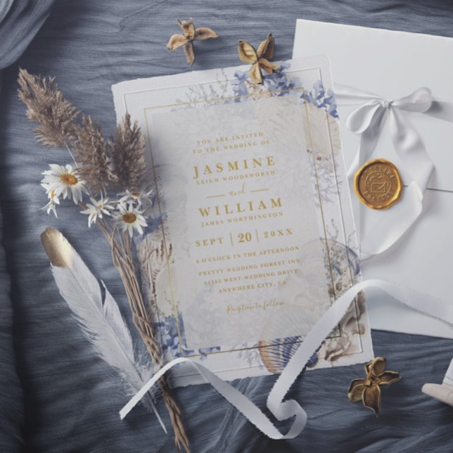 Invitación Beach Sea Shells Elegant Modern QR Code Wedding (Subido por el creador)