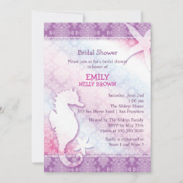 Invitación Beach Seahorse Purple Bridal Shower