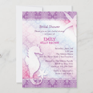 Invitación Beach Seahorse Purple Bridal Shower