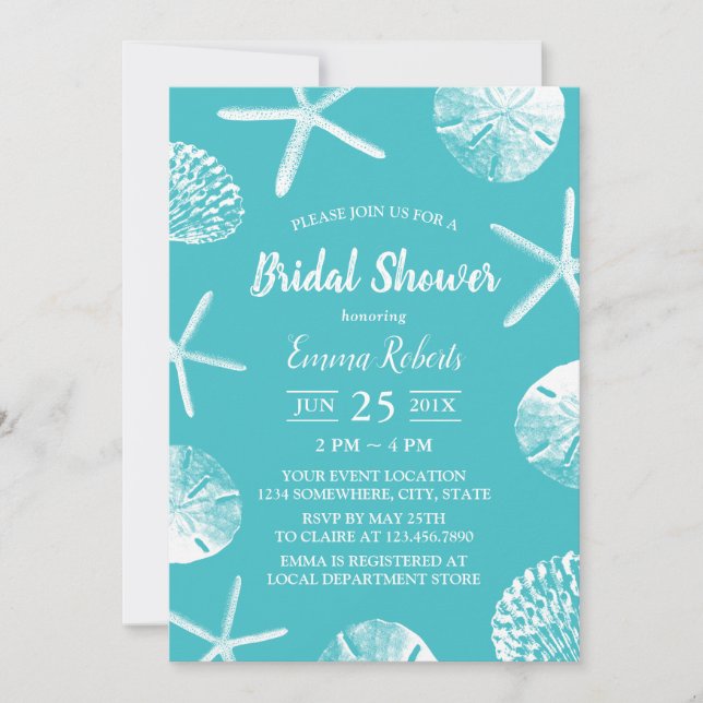 Invitación Beach Seasheles Elegante Ducha Turquesa Bridal (Anverso)