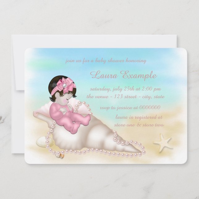 Invitación Beach Seashell Baby Girl Shower (Anverso)