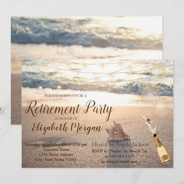 Invitación Beach, Seashell, Fiesta de Jubilación de Vinos (Anverso / Reverso)