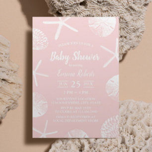 Invitación Beach Seashells Elegant Rubor Pink Baby Shower