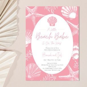 Invitación Beach Seashells Ocean Pink Chica Baby Shower
