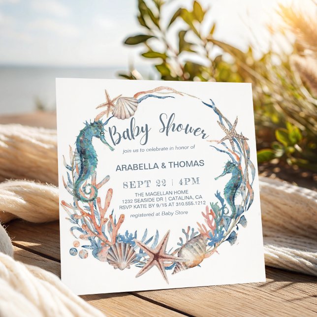 Invitación Beach Seashells Seahorse y Starfish Baby Shower (Subido por el creador)