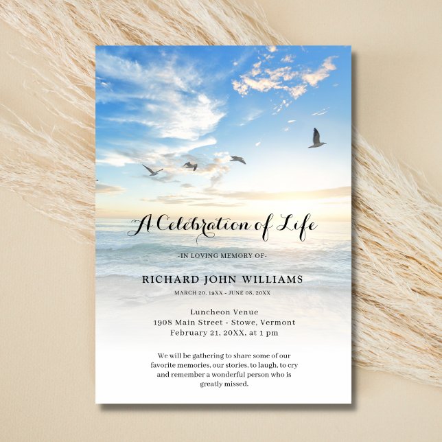 Invitación Beach Seaside Ocean Celebration of Life Funeral bl (Subido por el creador)