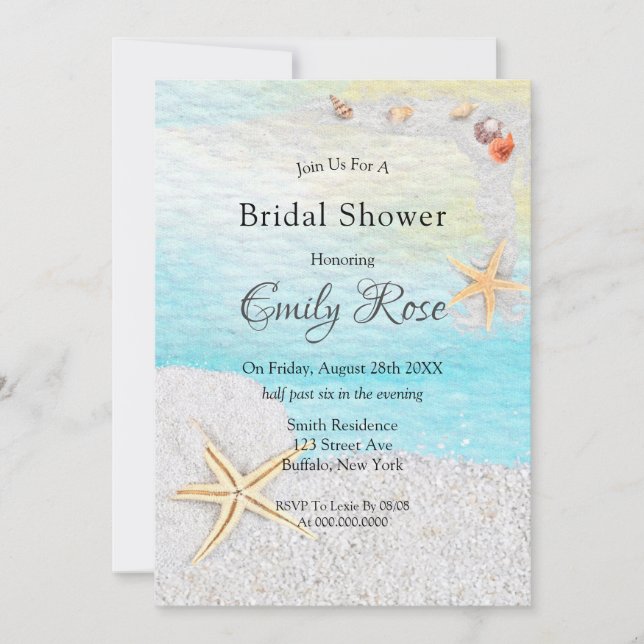 Invitación Beach Seaside White Sand Bridal Shower (Anverso)