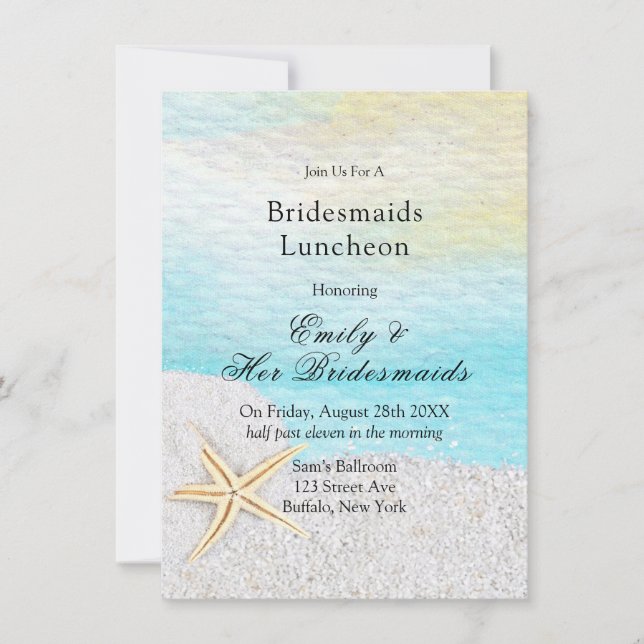 Invitación Beach Seaside White Sand Bridesmaids Luncheon (Anverso)