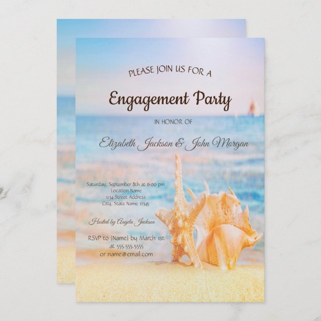 Invitación Beach,Seastar,Compromiso con las conchas marinas (Anverso / Reverso)
