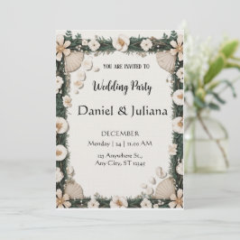 Invitación Beach Shell & Floral Frame Engagement Invitation