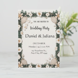 Invitación Beach Shell & Floral Frame Engagement Invitation