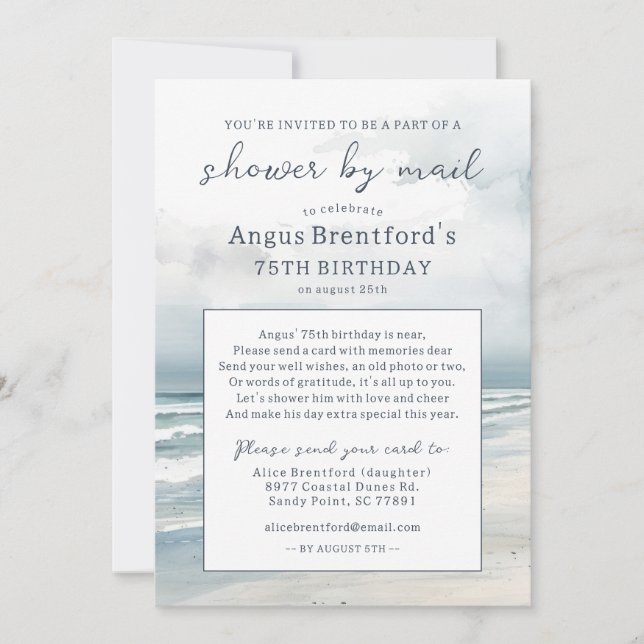 Invitación Beach Shower por correo con foto Cumpleaños (Anverso)