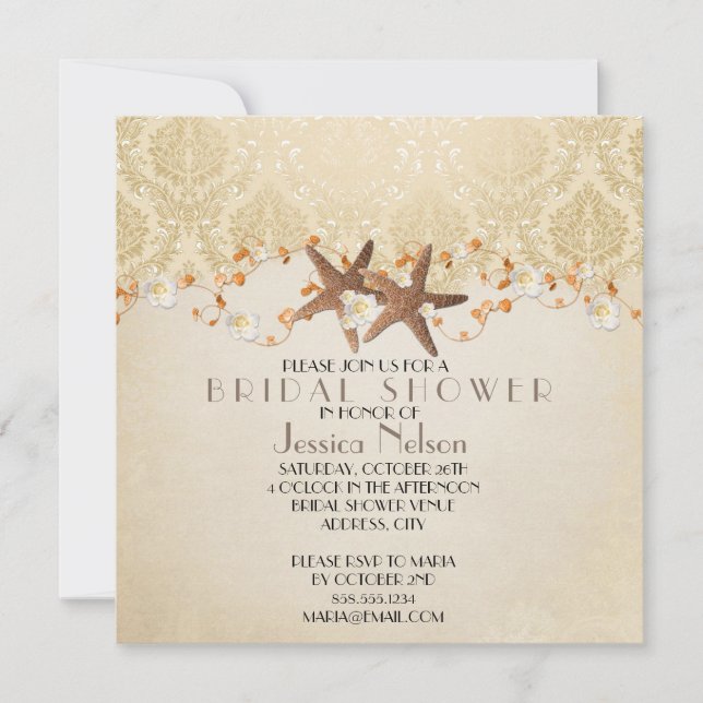 Invitación Beach Starfish Bridal Shower (Anverso)