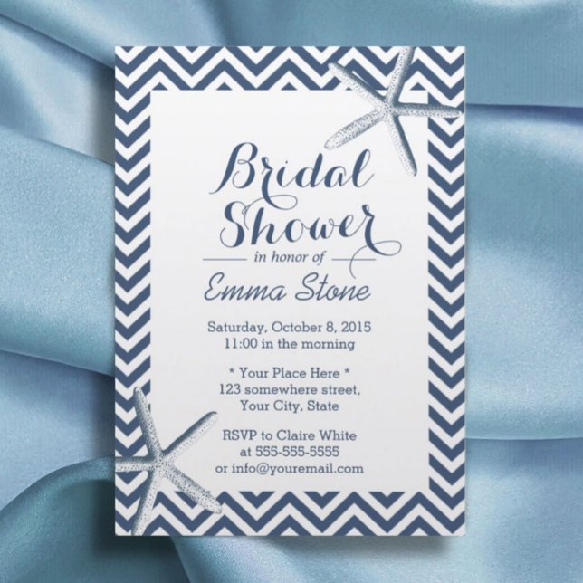 Invitación Beach Starfish Chevron Stripes Bridal Shower (Subido por el creador)