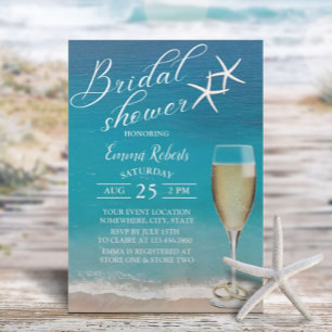 Invitación Beach Starfish Elegante Typografía Ducha Bridal