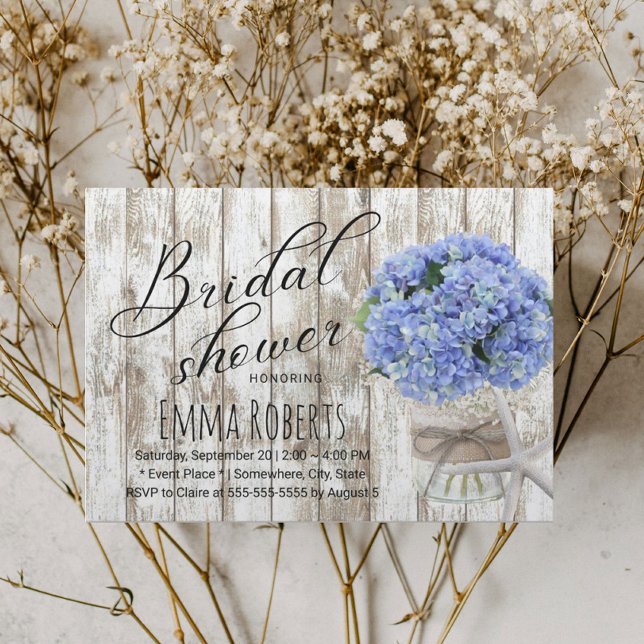Invitación Beach Starfish Hydrangea Floral Jar Bridal Shower (Subido por el creador)