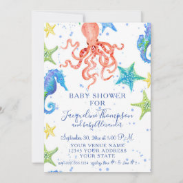 Invitación Beach Starfish Octopus Seahorse Boy Baby Shower