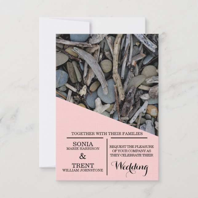 Invitación Beach Stones Driftwood Boda (Anverso)