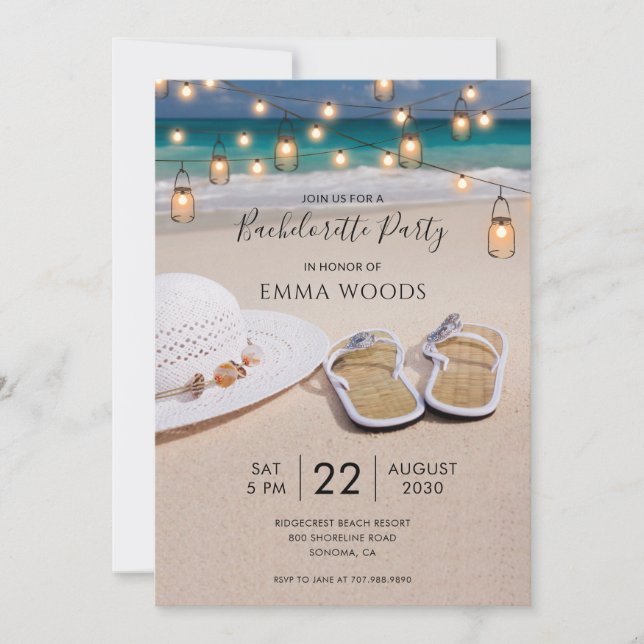 Invitación Beach String Lights Bachelorette Party (Anverso)