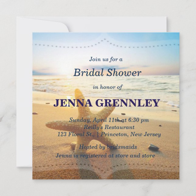 Invitación Beach Sunset Romantic Bridal Shower Cualquier Fies (Anverso)