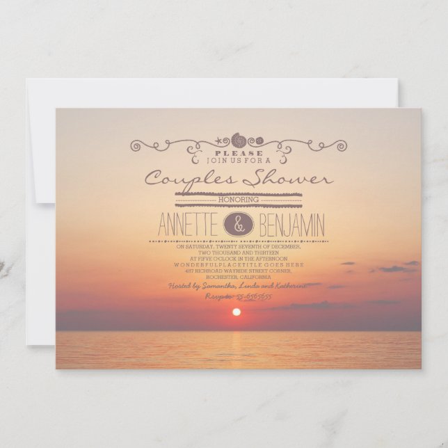 Invitación Beach sunset romántica pareja moderna (Anverso)