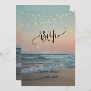 Invitación Beach Sunset,String Lights Script RSVP