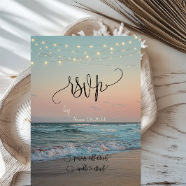 Invitación Beach Sunset,String Lights Script RSVP