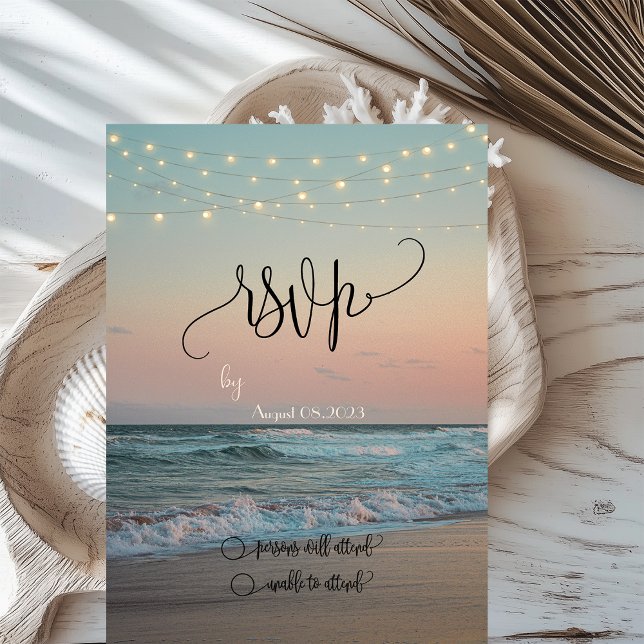 Invitación Beach Sunset,String Lights Script RSVP (Subido por el creador)