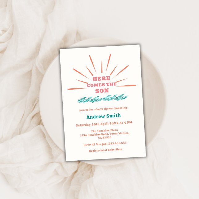Invitación Beach Sunshine Here Viene The Son Baby Shower (Beach Sunshine Here Comes The Son Baby Shower Invitation)