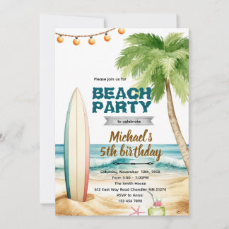 Invitación Beach surf theme invitation
