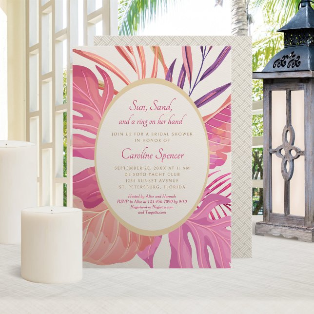 Invitación Beach Tropical Beach Pink Bridal Shower (Subido por el creador)