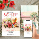 Invitación Beach Tropical Cocktails 80th Birthday Party<br><div class="desc">Qué mejor manera de celebrar con la fiesta nupcial y los amigos que una "Fiesta de Cumpleaños 80" en la costa. Todos estarán relajados y cómodos en esta celebración de playa con temática tropical.</div>