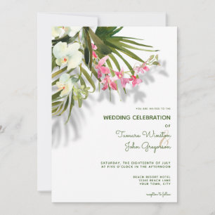 Invitación Beach Tropical Hawaii Floral rosa con Boda Sombra