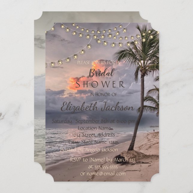 Invitación Beach Tropical, Palm Bridal Shower (Anverso / Reverso)