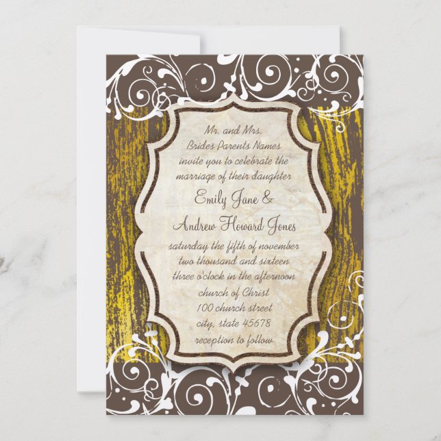 Invitación Beach Vintage Gold Old Driftwood Swirly Boda (Anverso)