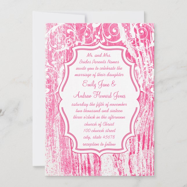 Invitación Beach Vintage Pink Old Driftwood Swirly Boda (Anverso)