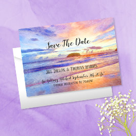 Invitación Beach Watercolor Sunrise Guardar La Fecha