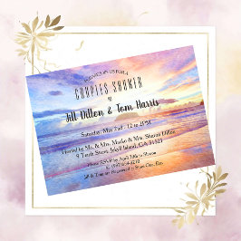 Invitación Beach Watercolor Sunrise Parejas Ducha