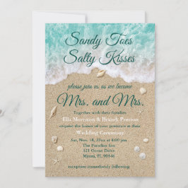 Invitación Beach Waves Sandy Toes Salty Kisses Mrs & Mrs.