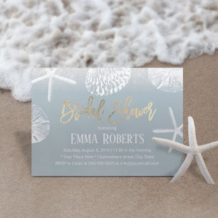 Invitación Beach Weddal Bridal Shower Dusty Blue Seashells