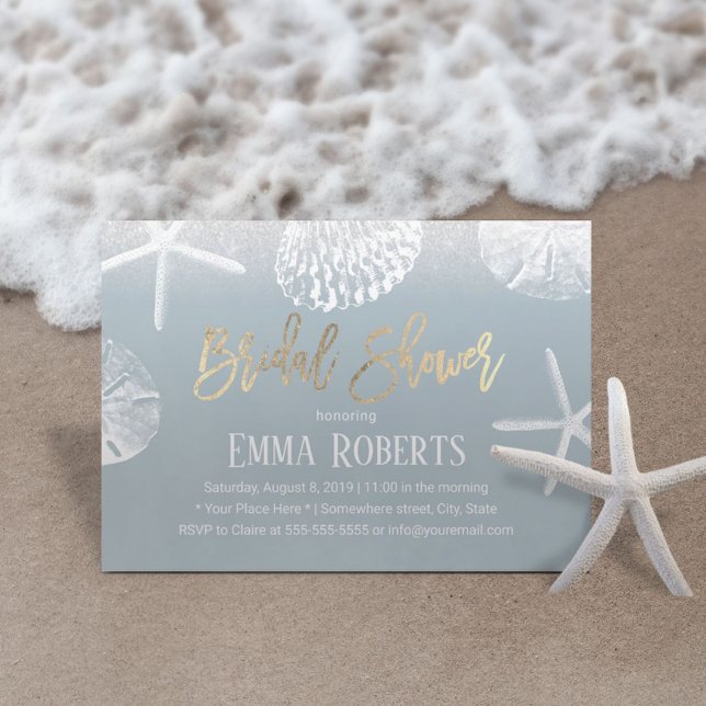 Invitación Beach Weddal Bridal Shower Dusty Blue Seashells (Subido por el creador)
