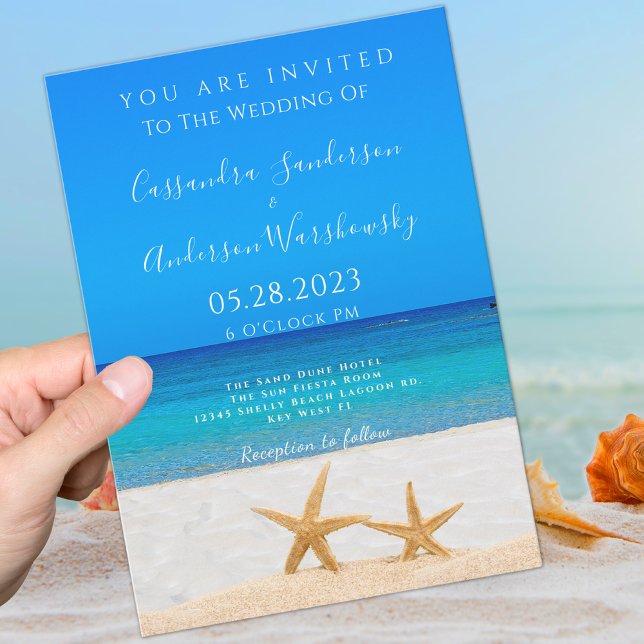 Invitación Beach Wedding 2 Starfish in Sand (Subido por el creador)