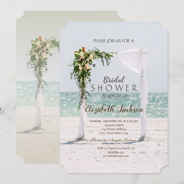 Invitación Beach Wedding Arbor Floral Bridal Shower (Anverso / Reverso)