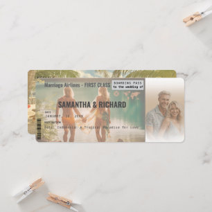 Invitación Beach Wedding Boarding Pass Romantic Beach 