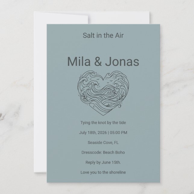 Invitación Beach Wedding Invitation Coastal Boho Waves (Anverso)
