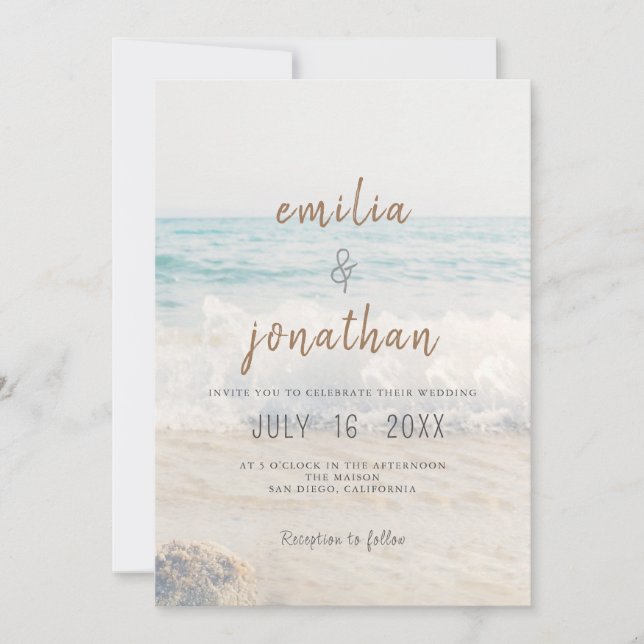 Invitación Beach Wedding Invitation Seaside/Oceanside Wedding (Anverso)