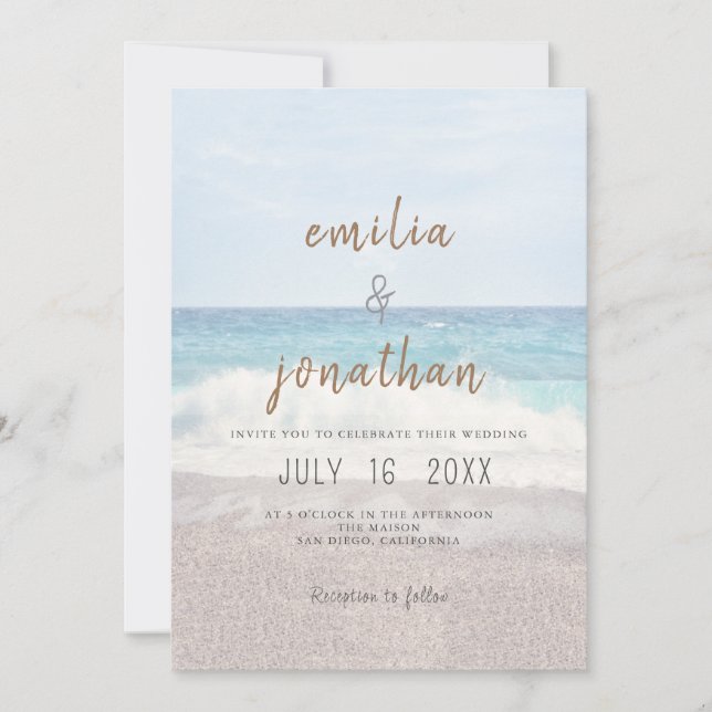 Invitación Beach Wedding Invitation Seaside/Oceanside Wedding (Anverso)